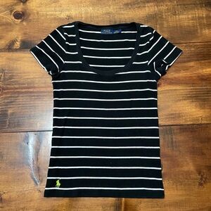 Polo Ralph Lauren Black and White Striped Womens Small T Shirt